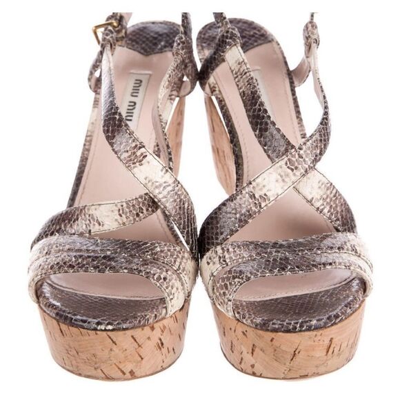 Miu Miu Silver Wedge Sandals with Metallic Snakeskin -9:IT39 - Picture 3 of 14